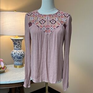 Embroidered Mauve Long-Sleeve Women's Top by